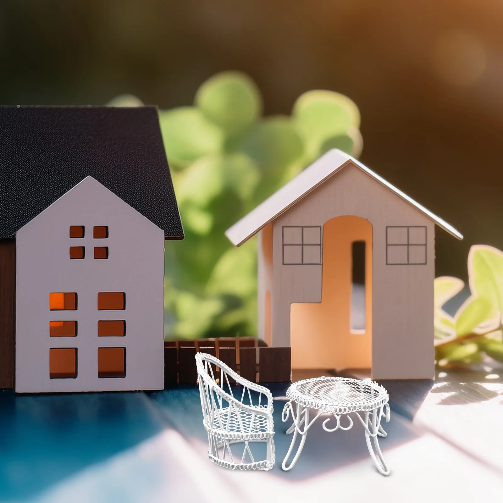 

1Set Miniature Garden Furniture Set Exquisite Tiny Table and Chairs for Dollhouse Decor Desktop Ornament Landscape Simulation