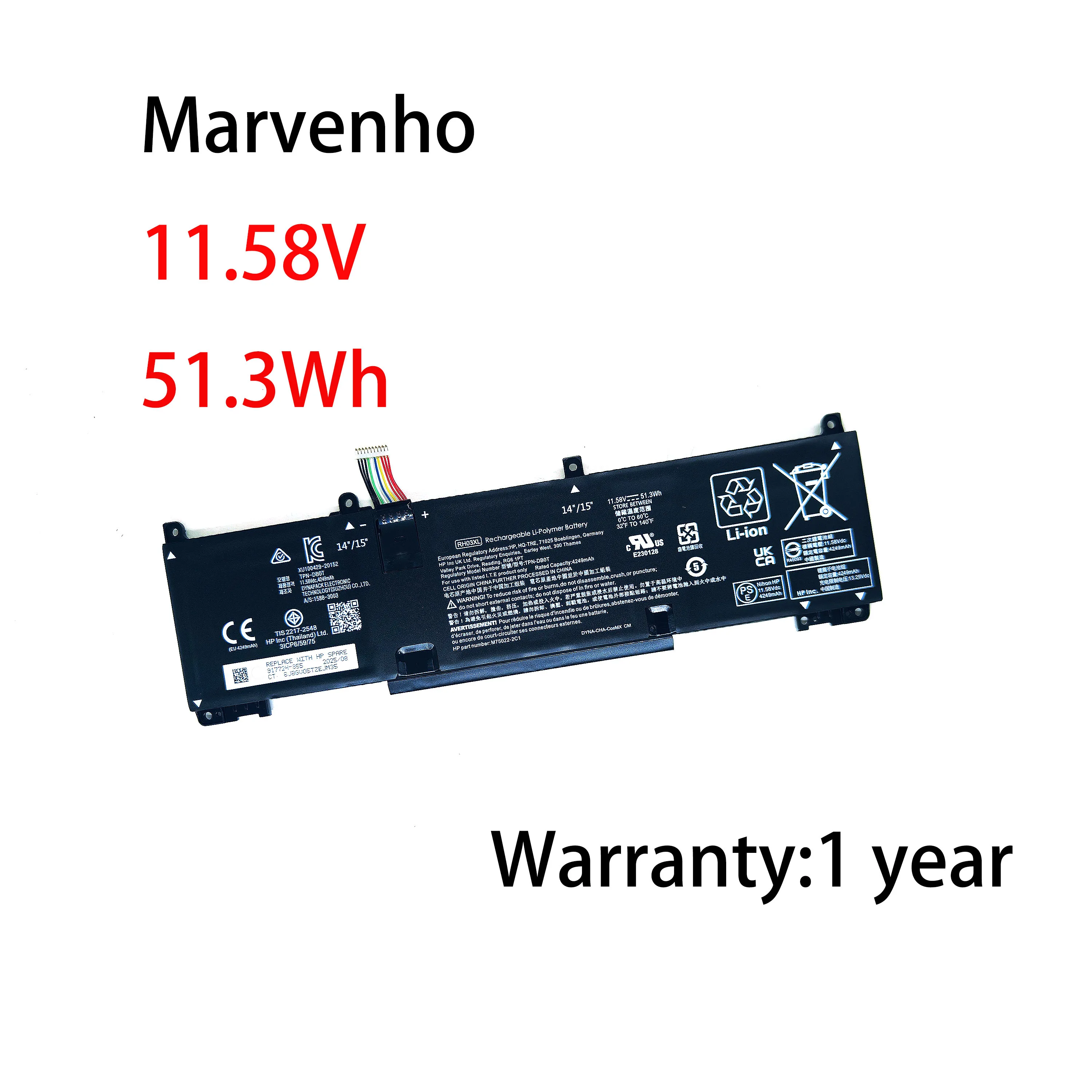 Marvenho New 11.58V 4249mah 51.3WH  RH03XL  TPN-DB0T  Laptop Battery for  HP ProBook 430 440 450 630 640 650 G8