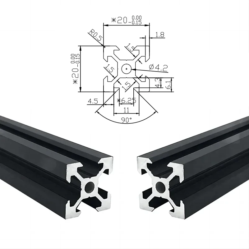 2Pcs 2020 V-Slot Aluminum Extrusion Profiles 100-550mm EU Standard Aluminum Linear Rail Guide for CNC Router Machine 3D Printer