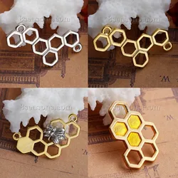 3D Honeycomb Shaped Connectors Findings Gold Color Bee Carved Connector for Jewelry Making Diy Necklace Findings 25x14mm, 10PCs