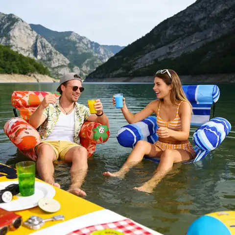 Inflatable Pool Float Chair 3D Lounger Recliner Foldable Backrest Mesh Seat Water Hammock for Adults Kids Lake Summer Party