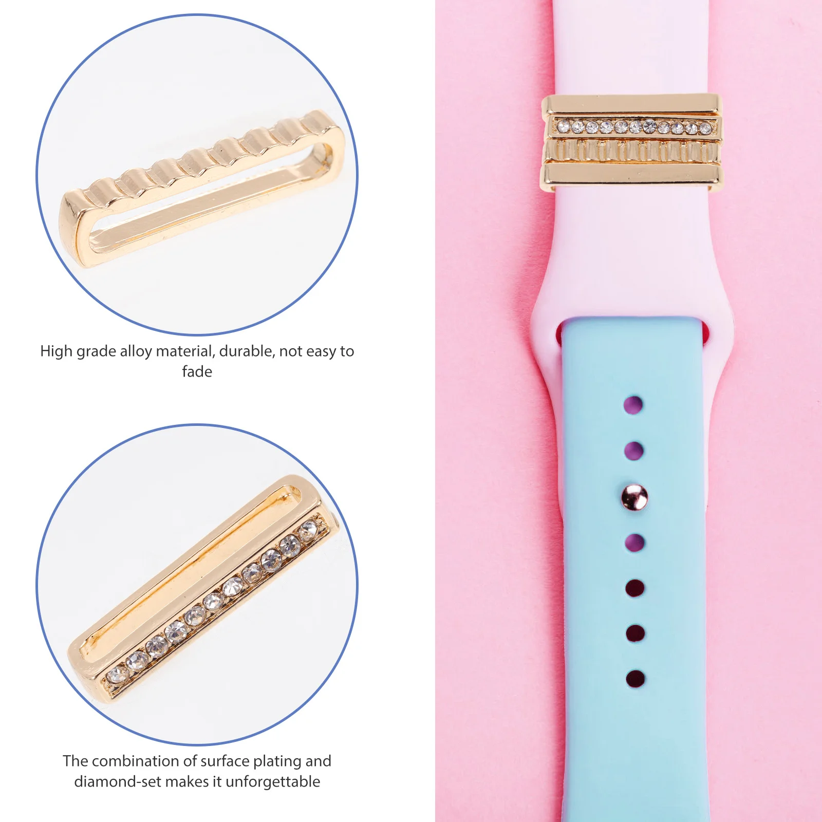 

1 set 1 Set Silicone Watch Band Decorative Rings Shiny Alloy Charms For Smartwatch Strap Unique Loop Accessories Bling Watchband