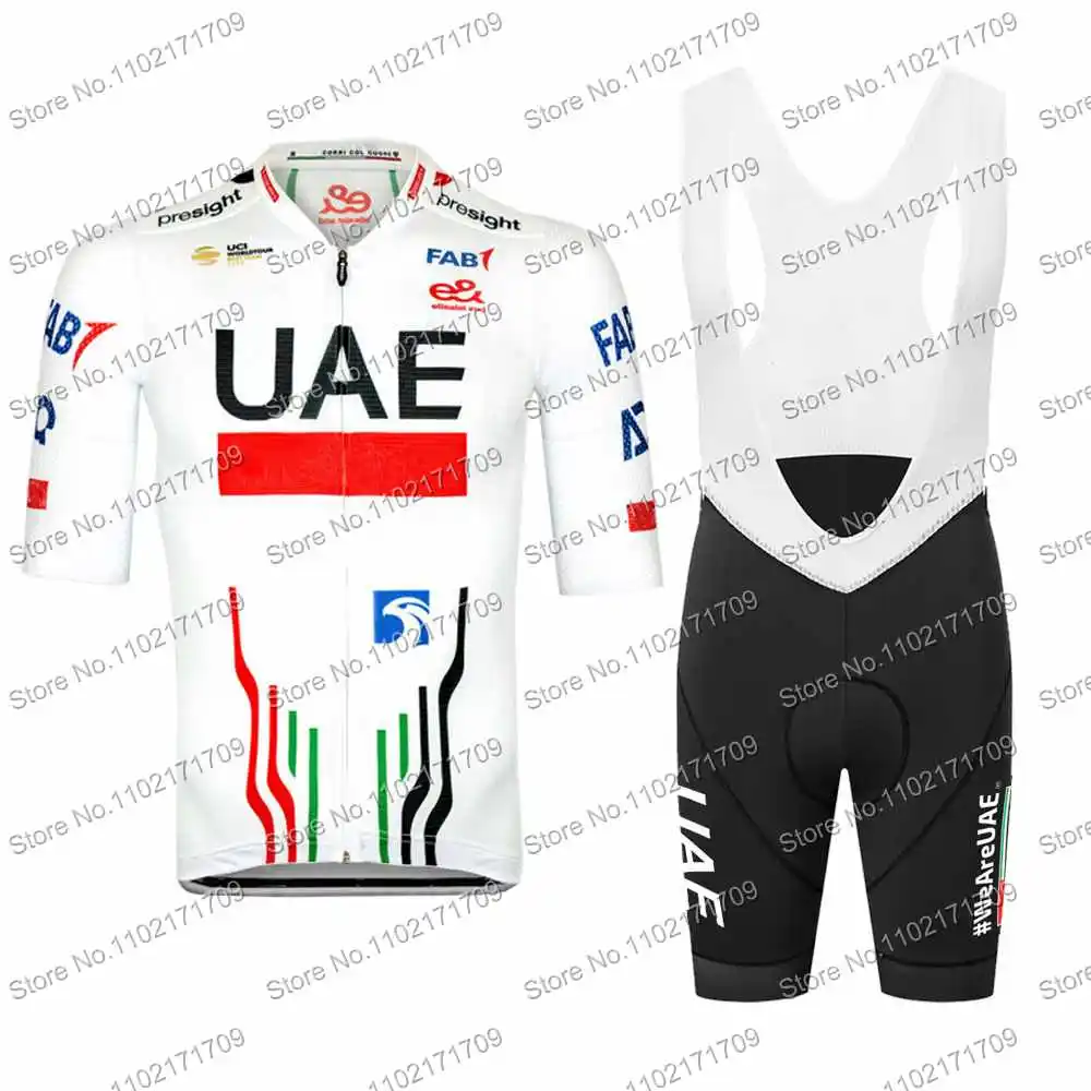 UAE Team 2024 Cycling Jersey Set Mens Tadej Pogacar Slovenia Portugal Switzerland Cycling Clothing White Road Bike Shirts Suit