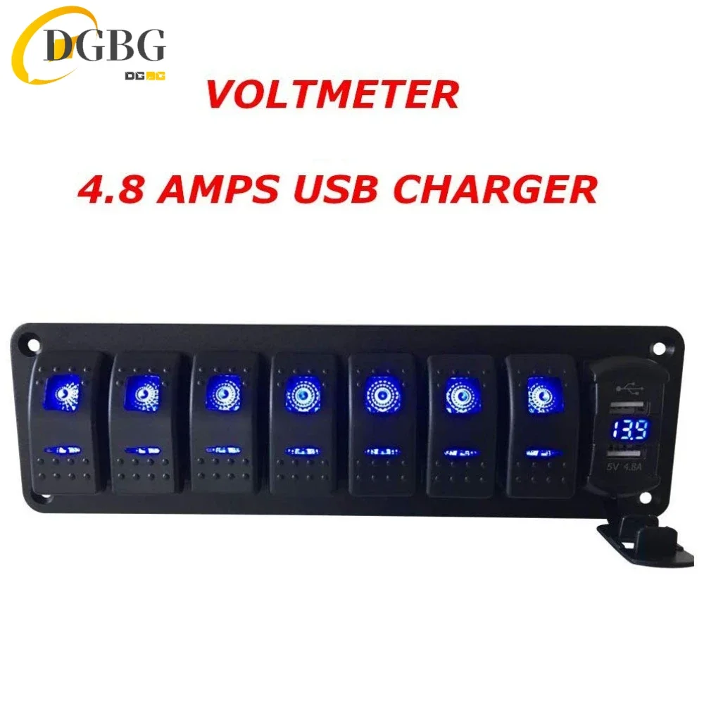 24V 12V Switch Panel 7 Buttons Car Light Toggle Breaker Volt Meter USB Charger Accessories For Boat Marine Truck Trailer Caravan