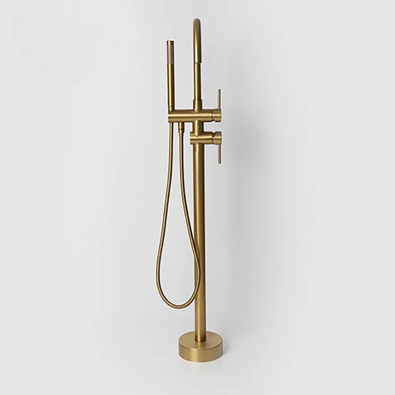 Bathtub-side floor-standing brushed gold hot and cold faucet All-copper vertical shower faucet