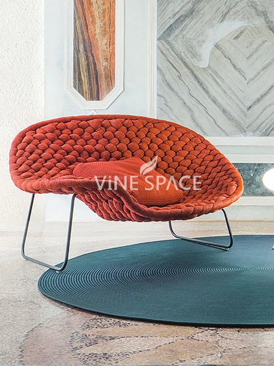 Creative outdoor furniture rope woven sofa single rattan chair round pier lampshade combination coffee table balcony chair