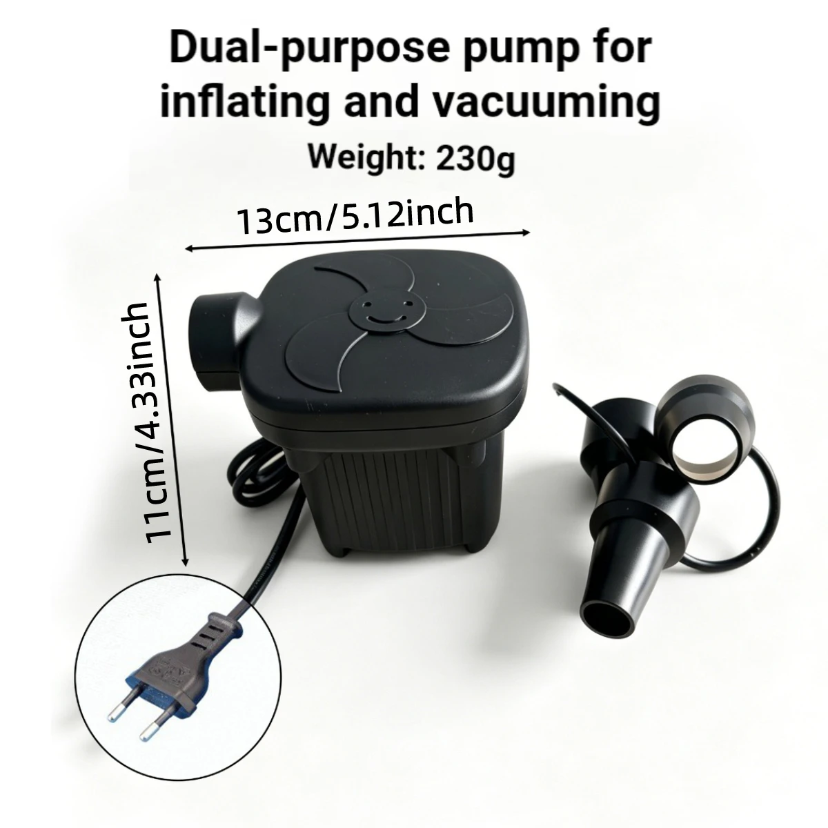 Dual-Purpose Electric Air Pump Quick Inflation & Vacuum Suction Pump with 3 Nozzles for Outdoor Camping & Home Storage