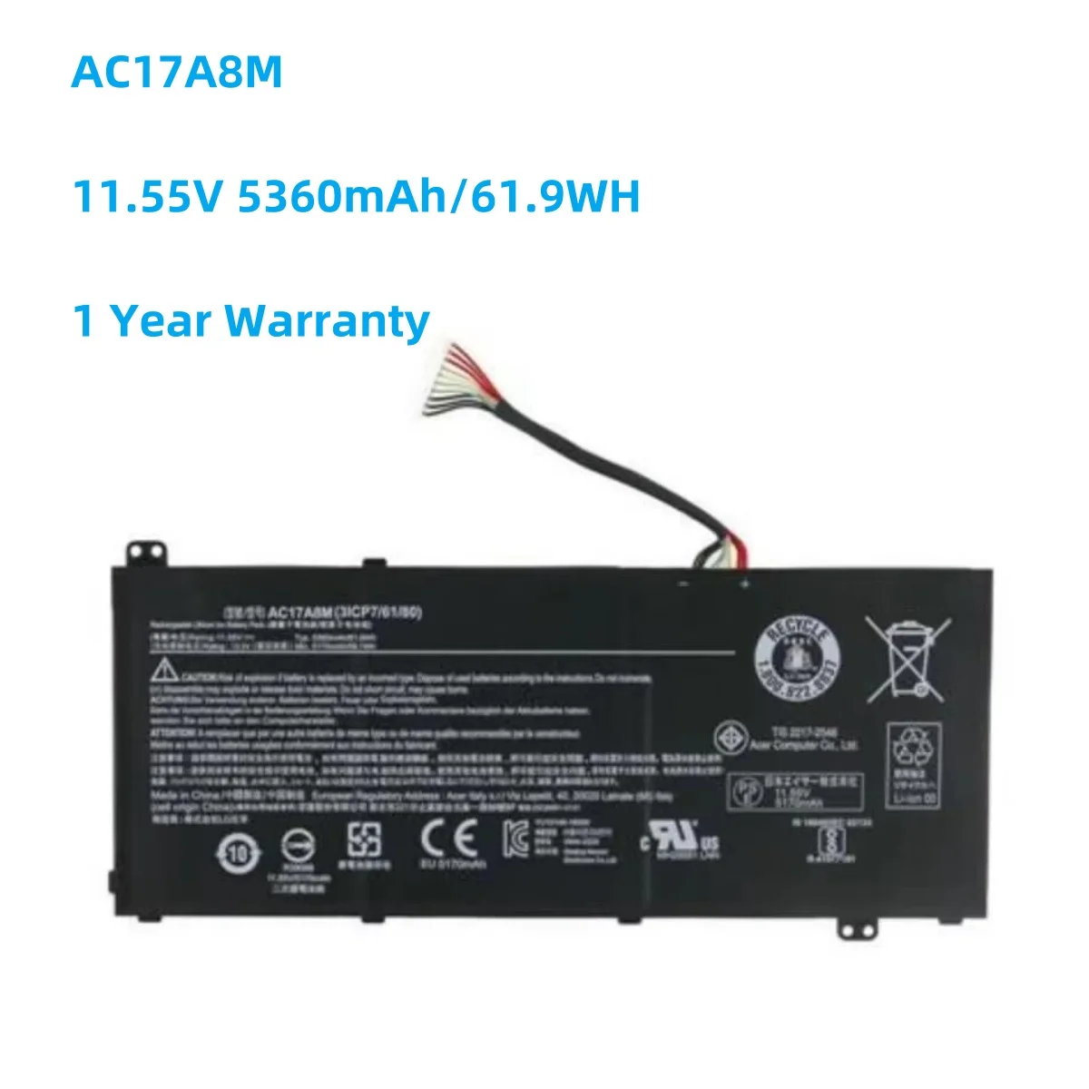 Bateria ac17a8m 61.9wh para acer spin 3 SP314-52 sp314 para travelmate x3410 TMX314-5 TMX3310-M TMX3410-M TMX314-51-M X3410-M