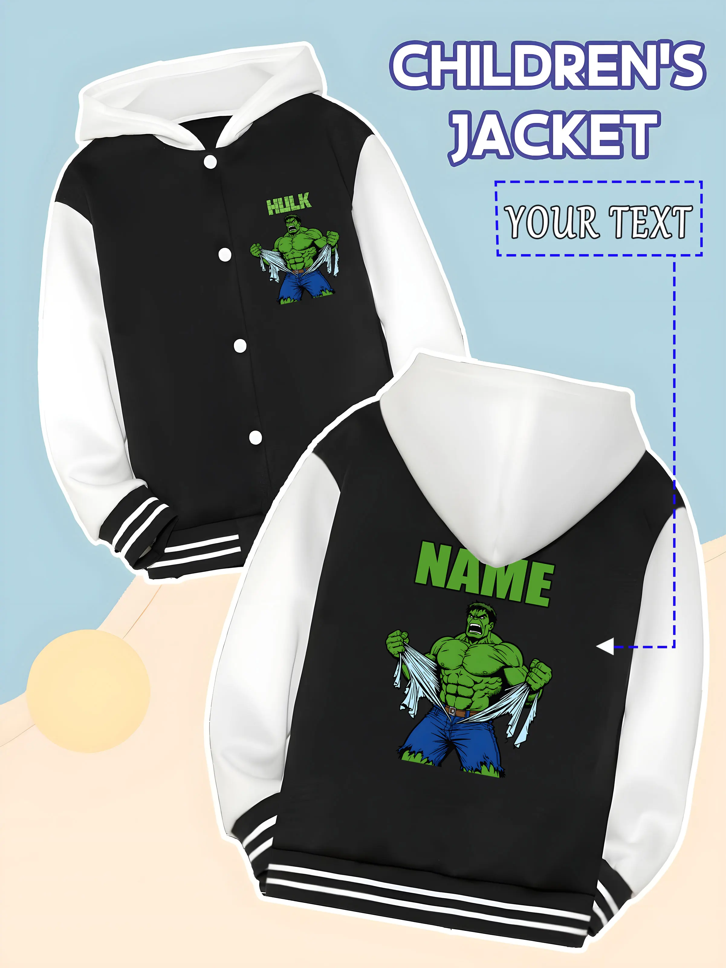 

MINISO Marvel Boys Baseball Jacket - Classic Hulk print, full of power, perfect for spring and autumn casual wear, suitable for