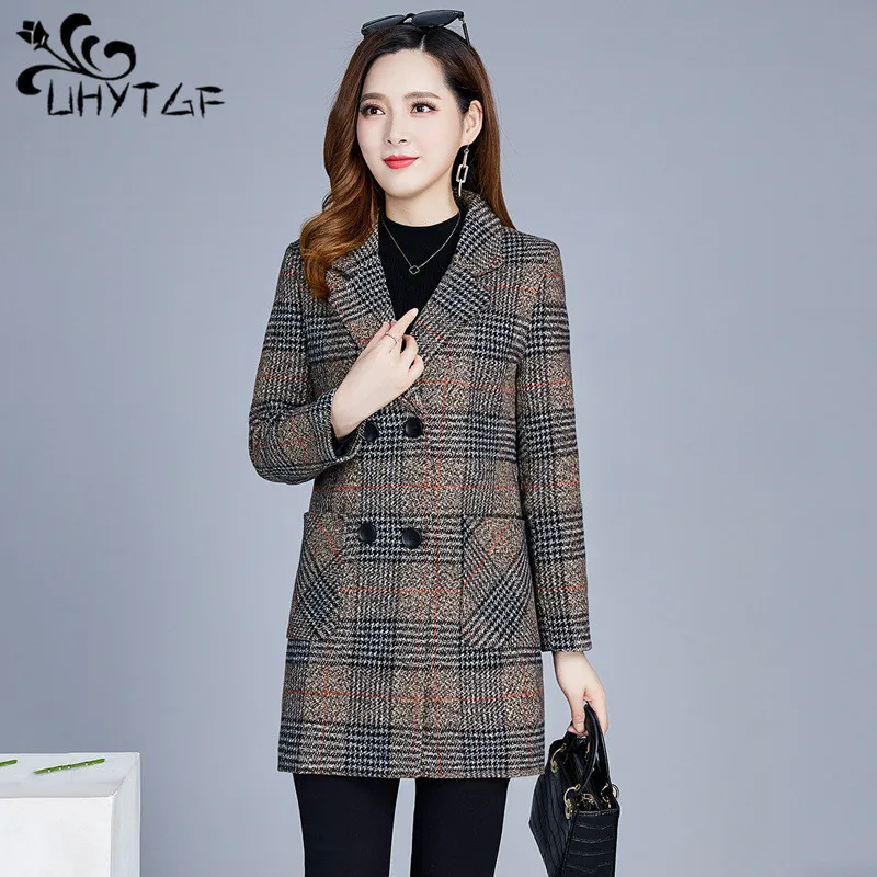 

5XL Loose Size Jackets Womens Fashion Plaid Coat Autumn Winter Wool Blend Coat Women Casual Female Coats Abrigos Mujer Invierno