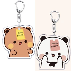 Lovely Bubu Dudu Property Keychains Couple Bear Panda Keyrings for Accessories Bag Pendant Key Chain Jewelry Fans Lovers Gifts