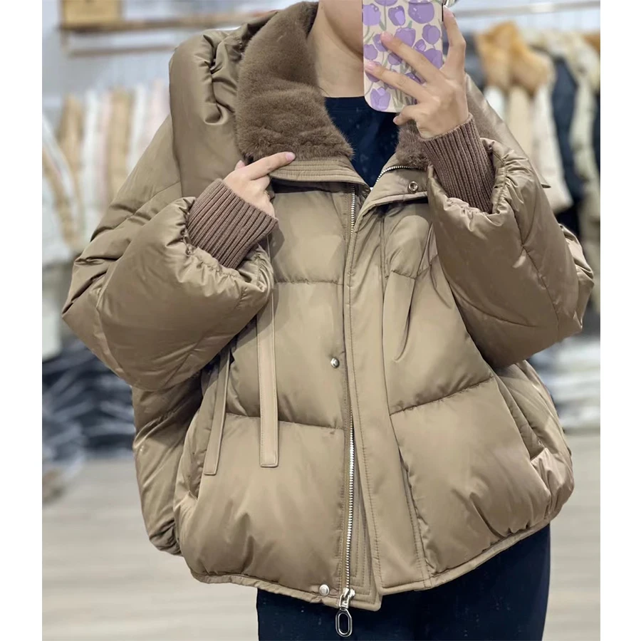 Real Down Jacket With Mink Fur Collar Women Down Short Coat Luxury Winter Womens Clothing 2024