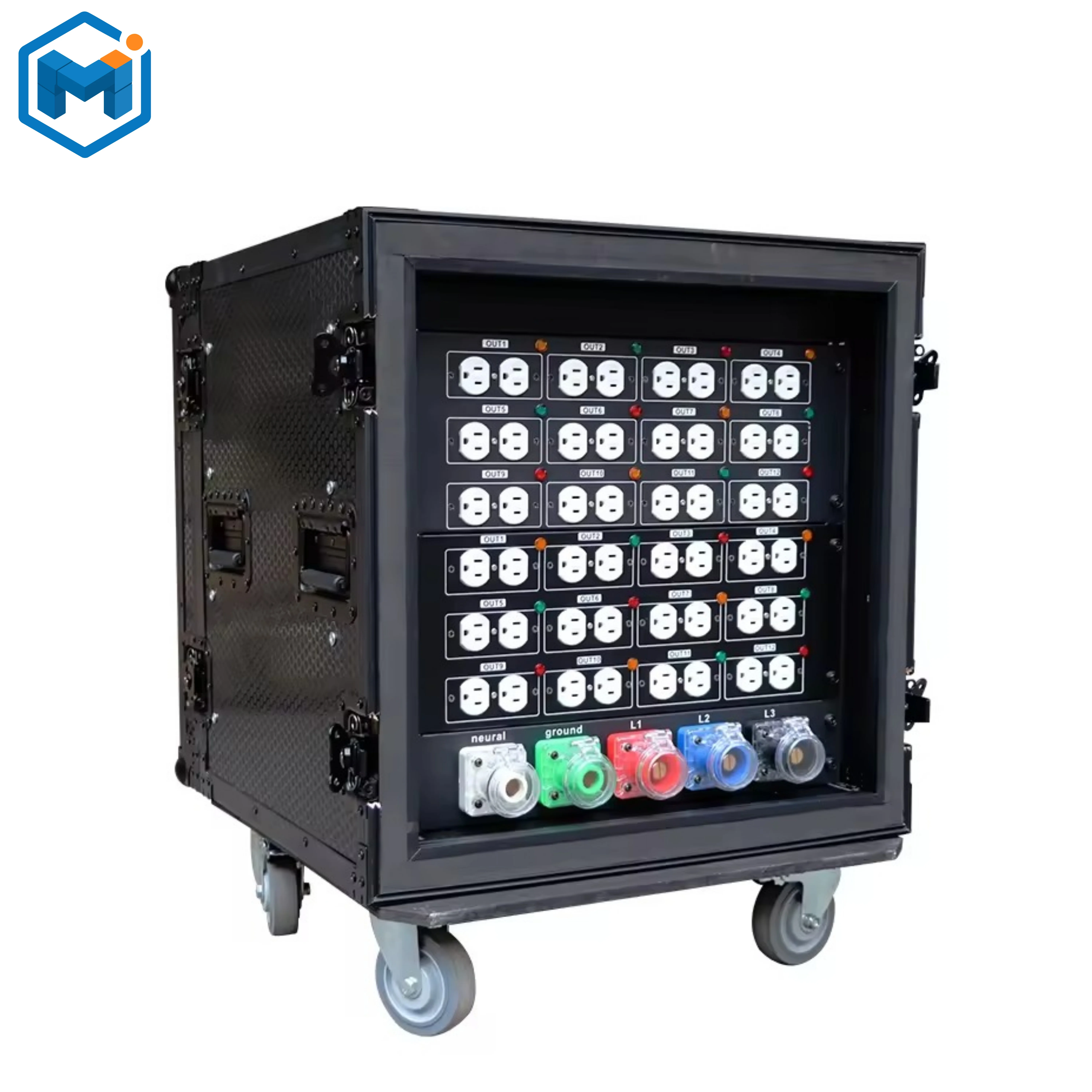 24-Way 20A American Edison Plug Power Distro 110V 400A Rhino Plug Input Electrical Distribution Box Breaker Output Protection