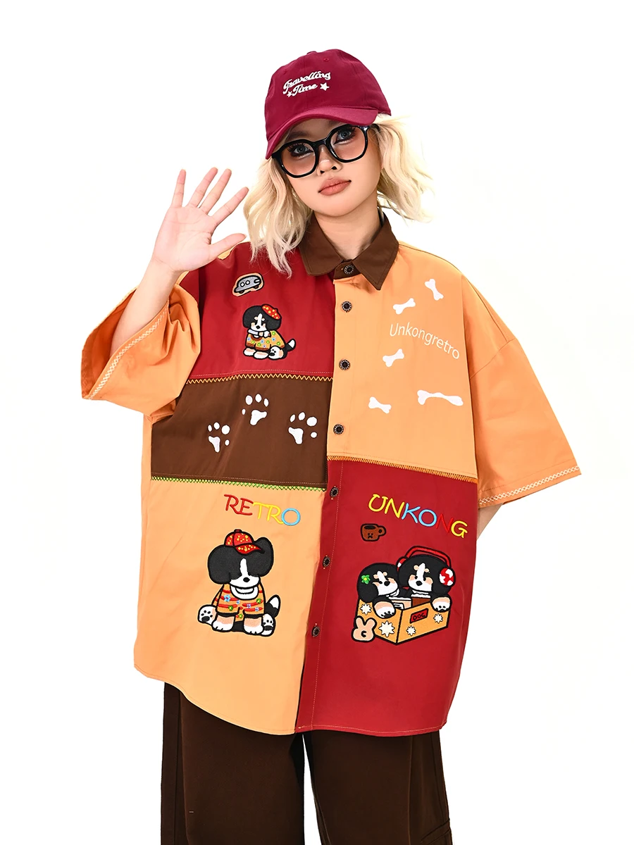 

Новая модная женская летняя рубашка свободного кроя в стиле пэчворк с ленивым узором, американский уличный стиль, трендовая, на пуговицах