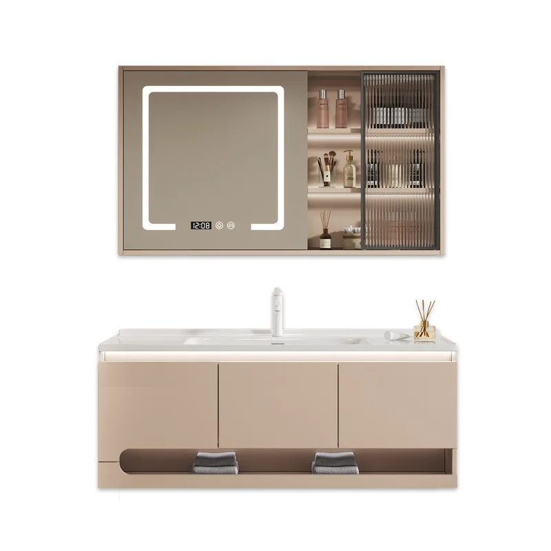 

Bathroom Cabinet Vanity with Ceramic Integrated Sink Storage Combination Oak Smart Mirror Cabinet Lacquered Bathroom Furniture
