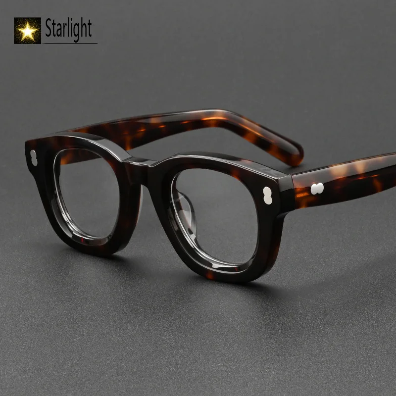 

High Quality Acetate Tortoise Eyeglass Frame Men Thick Square Retro Handmade Optical Prescription Glasses for Women Myopia 148mm