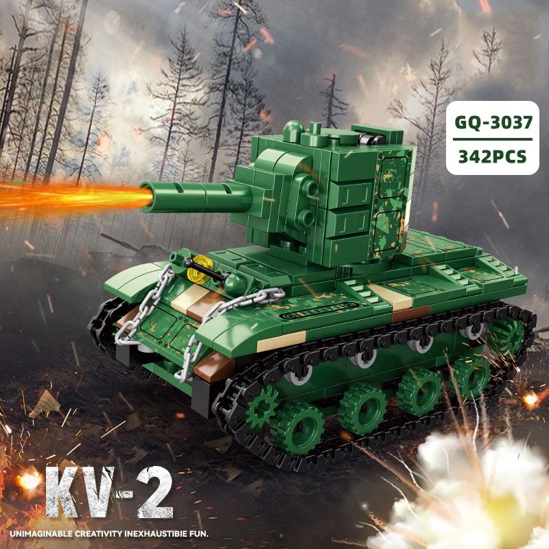 Weltkrieg China Typ 85 Sowjetunion KV-2 Panzer Militärmodell Baustein WW2 Armeekräfte Fahrzeug Ziegel Spielzeug für Jungen Geschenke
