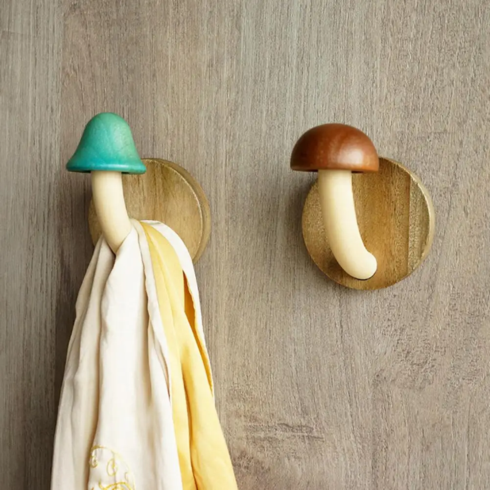 Solid Wood Wall Hook Handmade Wall Hook Stylish Wooden Mushroom Coat Hooks with 3kg Load Capacity Easy Installation for Home