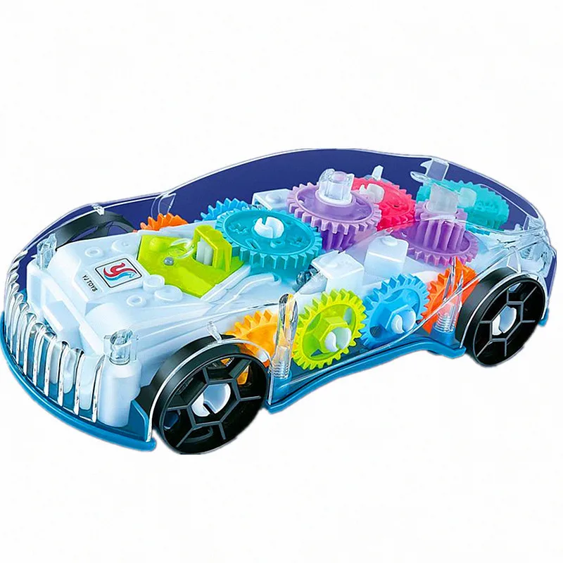 Electric universal transparent gear concept car simulation model light music children\'s educational toy car for kids gifts