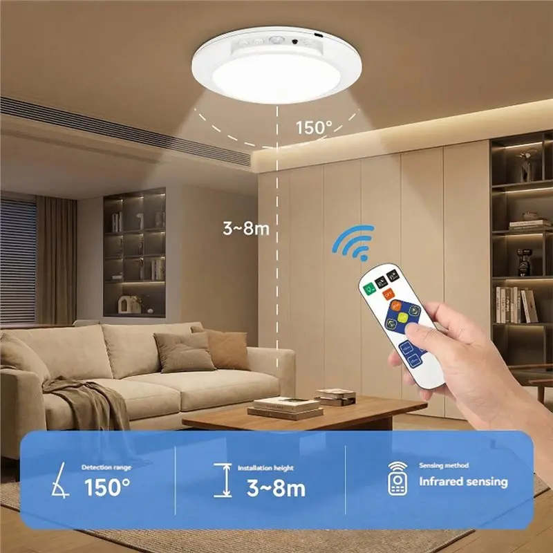 [Great Sell】 USB Rechargeable Motion Sensor Ceiling Light Magnetic Lamp With Remote Dimmable Wireless Wall Light For Kitchen Hal