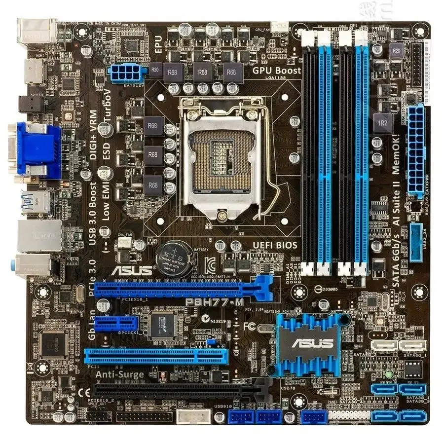 LGA 1155 Motherboard ASUS P8H77-M Intel H77 DDR3 16GB  PCI-E 3.0 USB3.0 DVI uATX support Core i5-2500  i7-3770  cpu