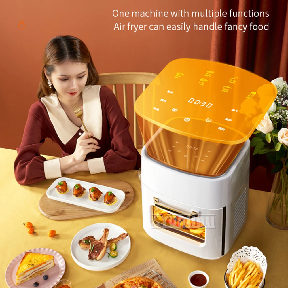 Air Fryer，15L Large Stainless Steel Electric Oven Fruit Dryer with Touch Screen and Viewable Window