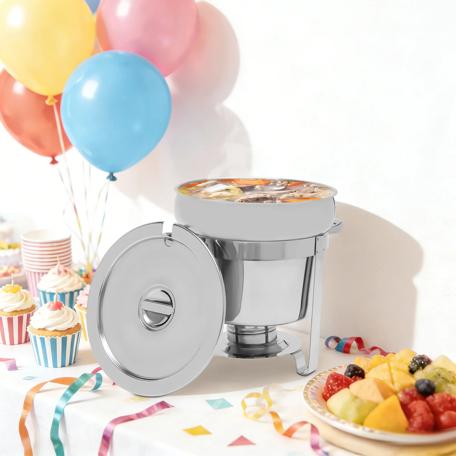 

11L/9.9Qt 201 Stainless Steel Soup Chafer Station, Round Food Warmer With Fuel Holder For Restaurant Buffet Home Kitchen