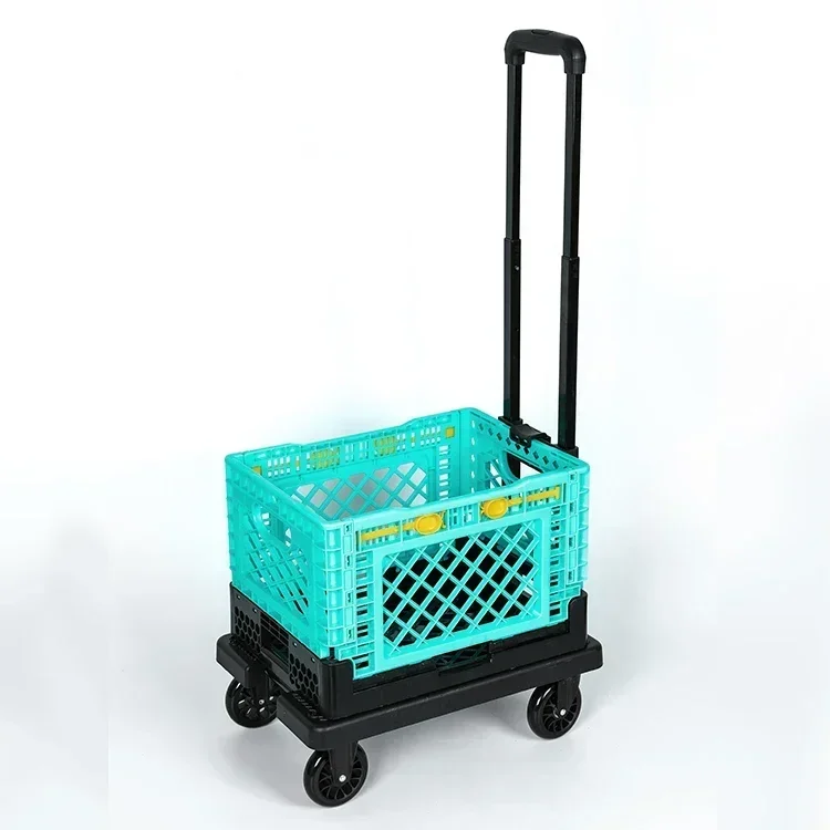 Tianyu Universal Wheels Foldable Trolley Basket Folding  Trolley Bag Shopping Detachable Plastic Custom Supermarket 4 1PCS