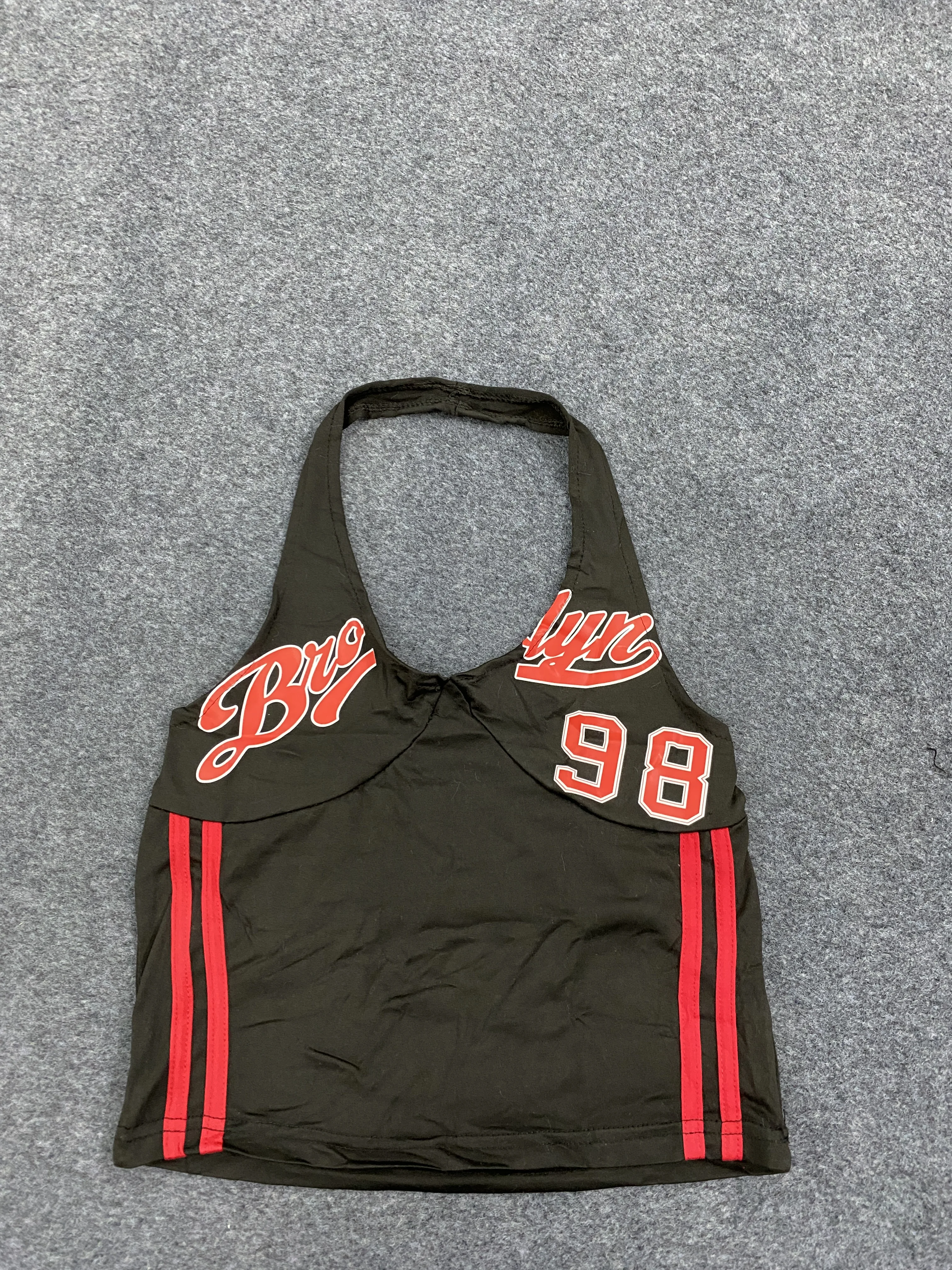

Fashionable new summer trend spicy girl sexy short style hanging neck V-neck vest women's contrasting color