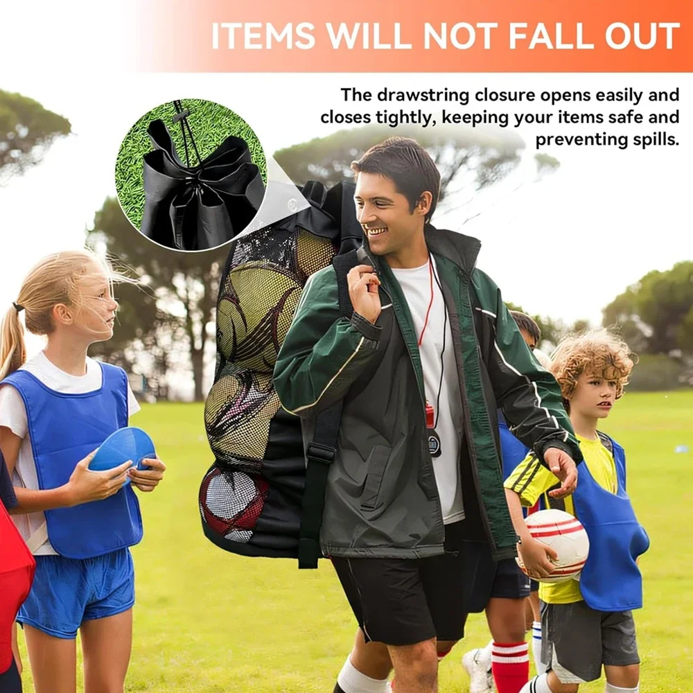 1PCS Multi-Functional Mesh Sports Ball Bag, Adjustable Shoulder Strap with Large Pocket for Soccer Football Basketball Storage