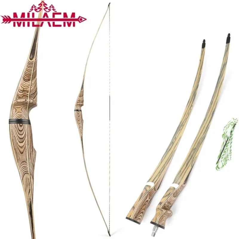 

60'' 62" 64" Archery Longbow Traditional Bow 20-50lbs Detachable Wooden Recurve Bow for Right Hand Shooting Hunting Accessories