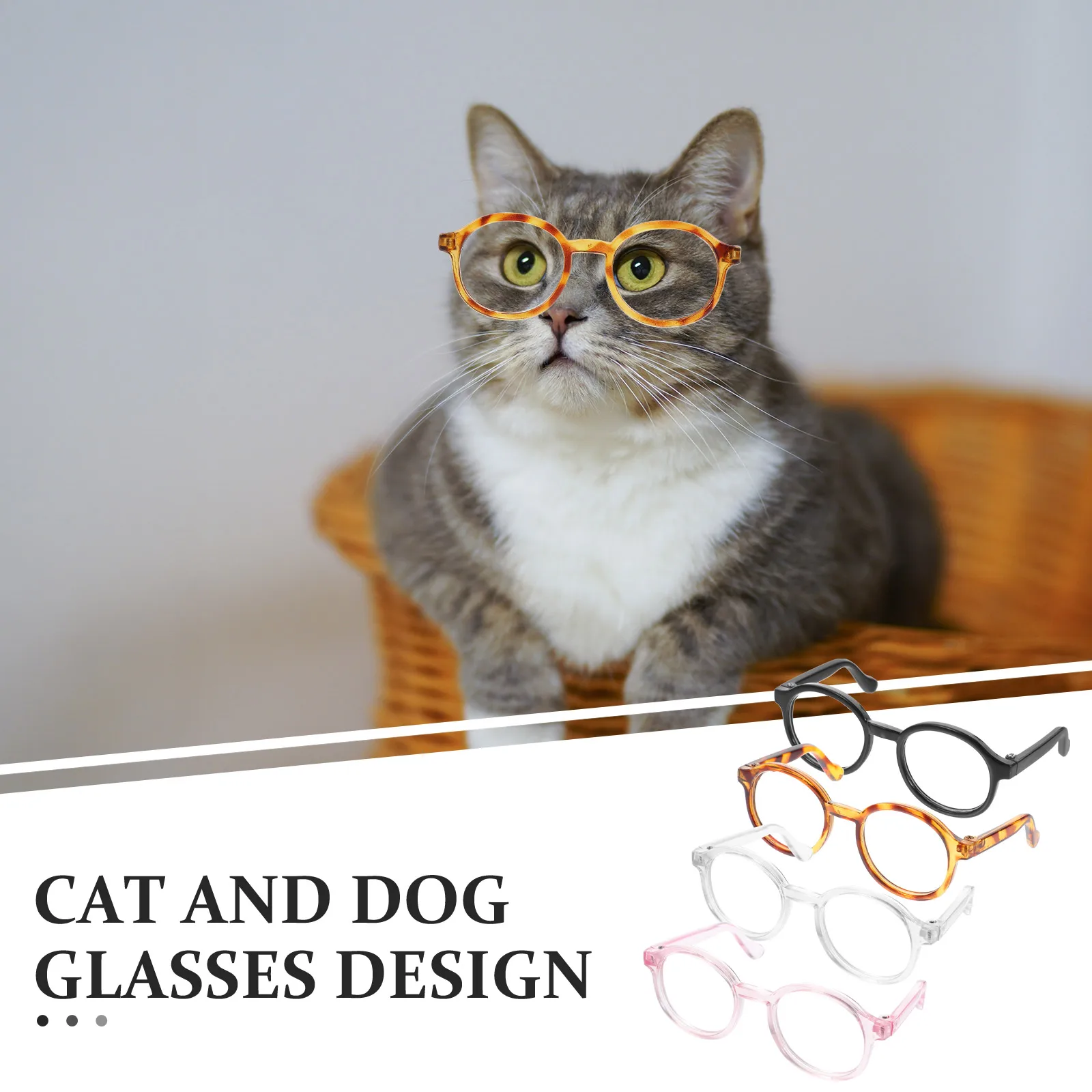 

4pcs Pet Glasses Round Decorative Dog Cat Sunglasses Reusable Lightweight Plastic Material Party Cosplay Props Supplies Dog