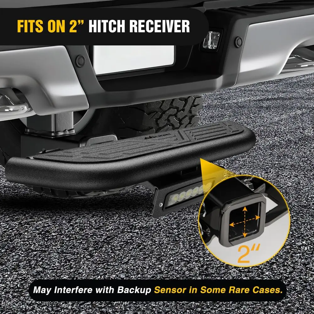 Hitch Step 2 Inch Receiver Unil with LED Light, Pin Lock and U-Bolts Stabilize,Rear Bumper Guard or Pickups Trucks SUVs ATVs