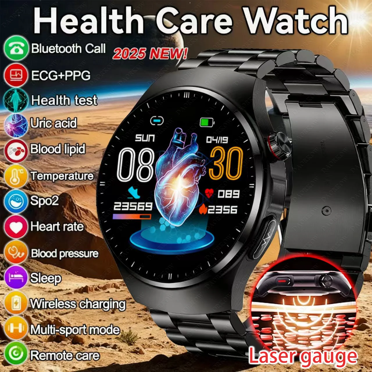 

New Blood Lipids Uric Acid Blood pressure Smart Watch Men ECG+PPG Fitness Tracker Clock Heart Rate Bluetooth call Smartwatch