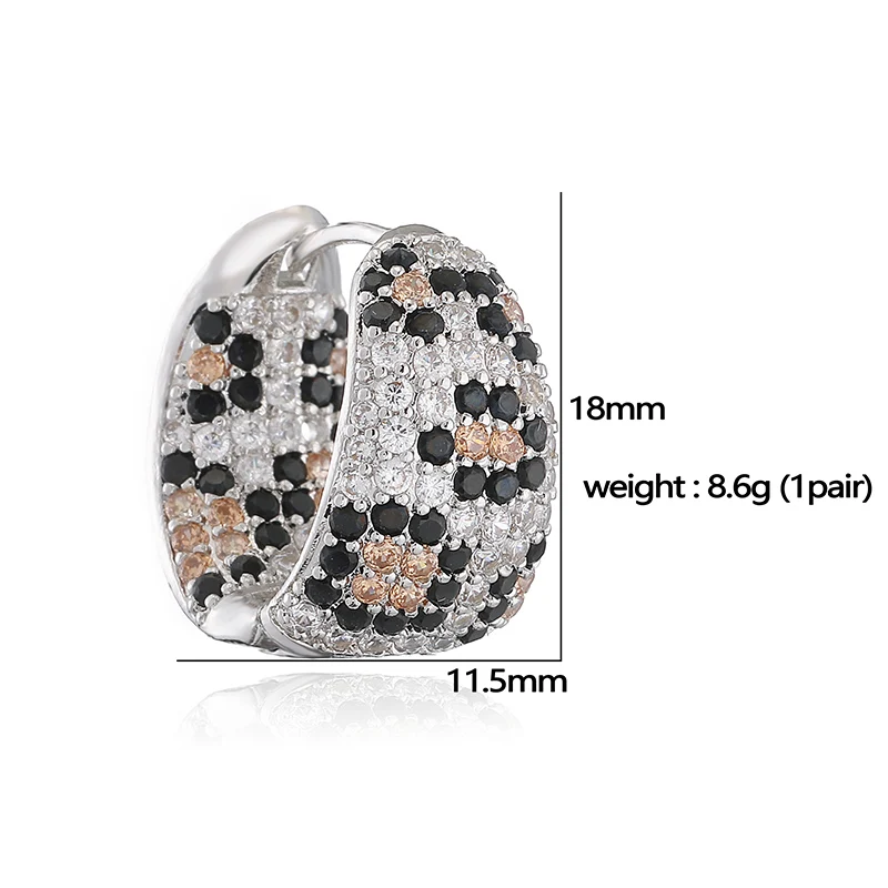 HECHENG,Small Leopard Print Earrings with CZ Stones Clash of Colours Design Niche Fashion Hip Hop Style Unisex Metal Jewellery