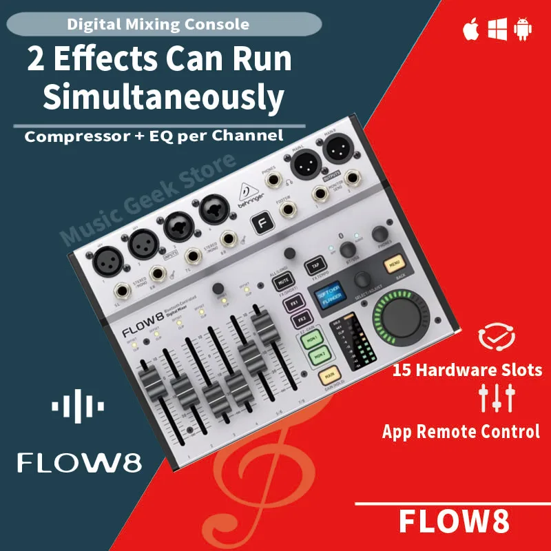 Behringer FLOW 8 Digital Mixer, 8-Channel USB Audio, Bluetooth, MIDAS Preamps, FX, App Control for Live Stream & Podcast