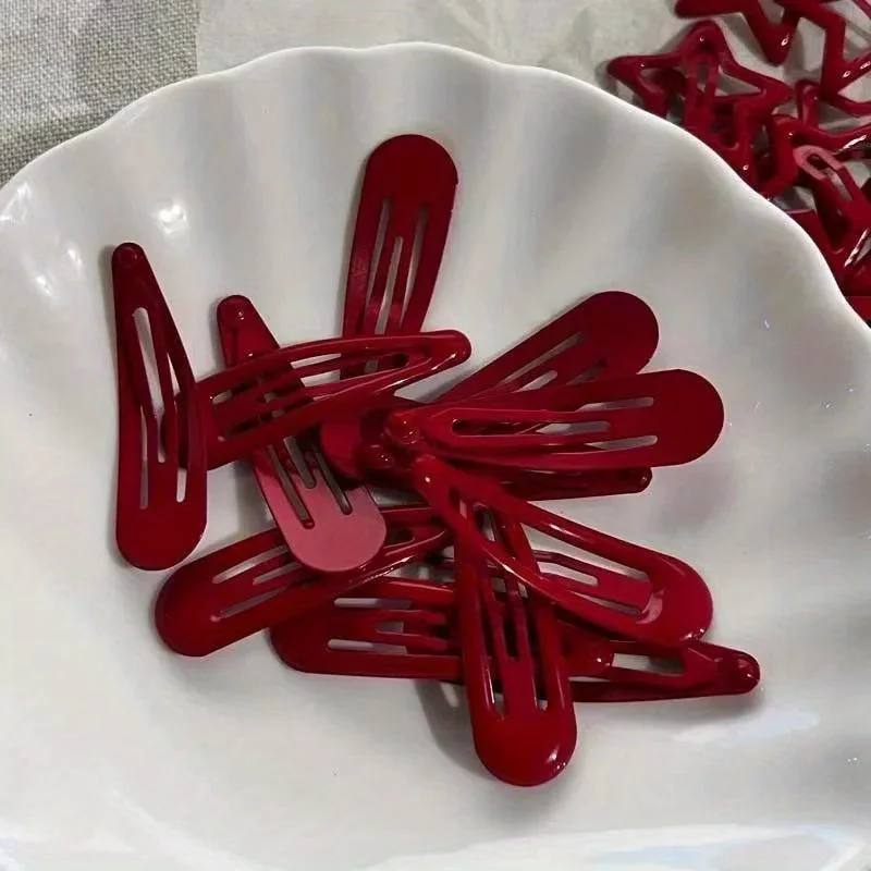 Red Star Waterdrop Shaped Snap Hair Clips Simple Hollow Forehead Broken Hair Clip Sweet Side Bangs Fixed BB Clip