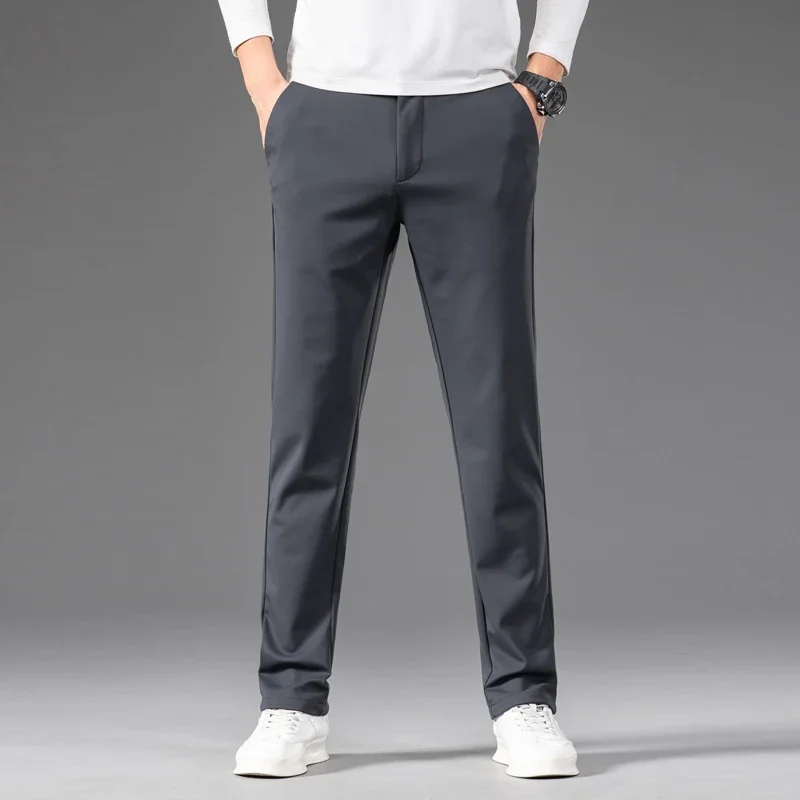 

Мужские четырехсторонние эластичные повседневные брюки премиум-класса весна-осень 2023, прямые офисные удобные брюки со средней талией без морщин