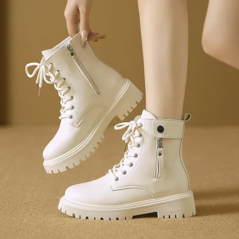 

Ankle Boots Women Autumn 2026 New Double Zipper Women's Ankle Boots Platform Thick Heel Motorcycle Boots Women Plus Size 41 42