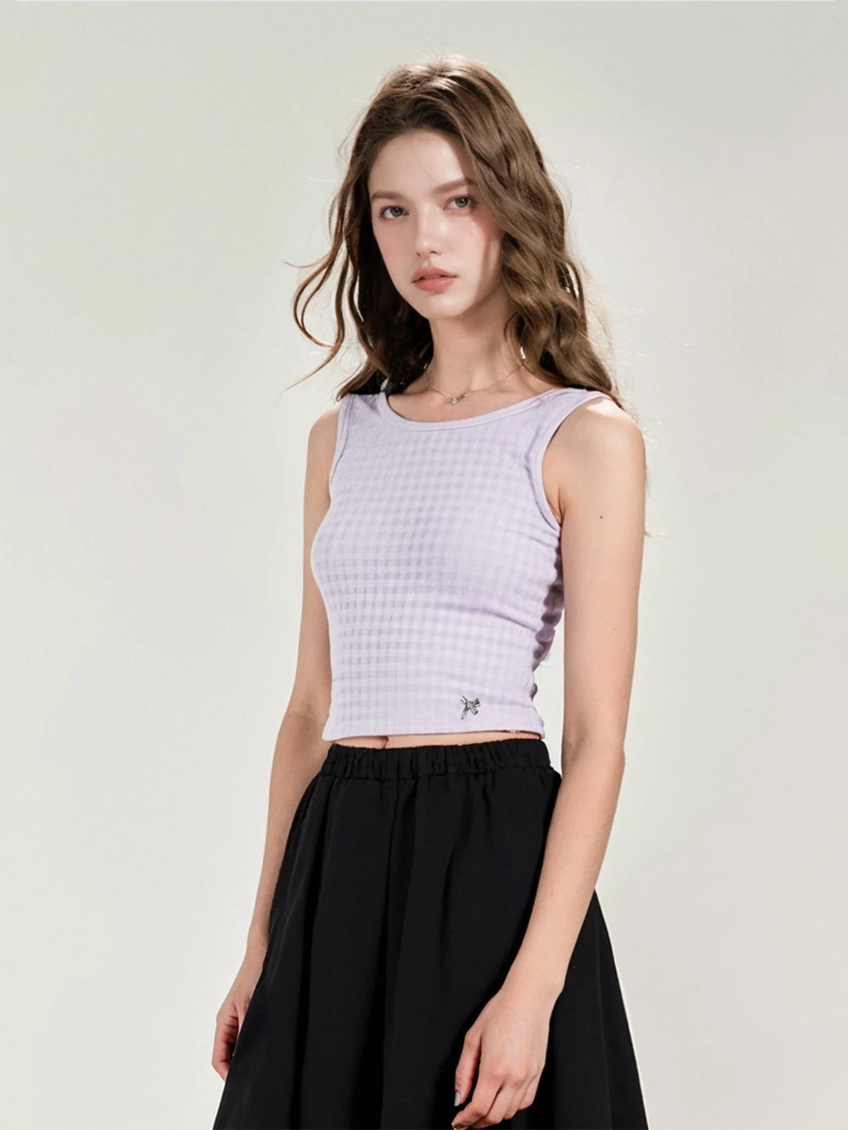 Chaleco Ajustado para Mujer, Cuello Redondo, Color Puro, Estilo a Cuadros, Ajustado a la Cintura, Nuevo Estilo Veraniego, Elegante para el Trabajo