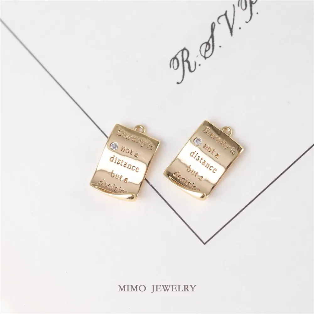 

1PCS 15.5x10mm Copper Plated with Real Gold and Slightly Inlaid Zircon Romantic English Love Letter Paper Pendant DIY Accessory