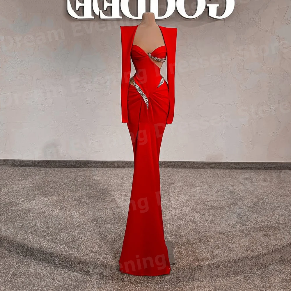 

Elegant Mermaid Women's Evening Dresses Customized Sweetheart Vestidos De Fiesta Prom Gowns Long Sleeve Beaded Robe De Soirée