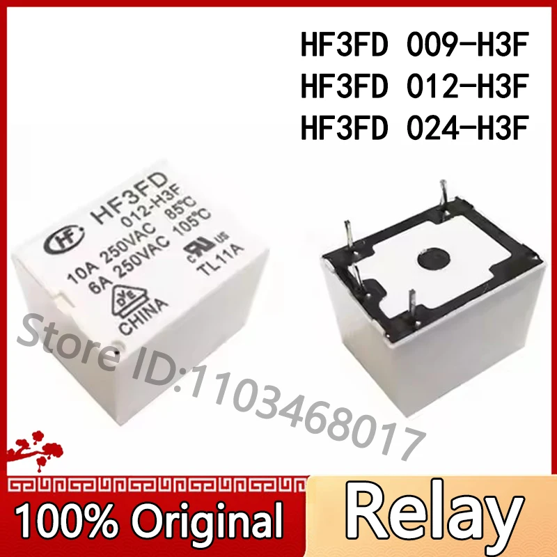 20Pcs/lot  New Relay HF3FD 009-H3F HF3FD-009-H3F HF3FD 012-H3F HF3FD 024-H3F HF3FD 012 H3F 9V 12V 24V 4PIN