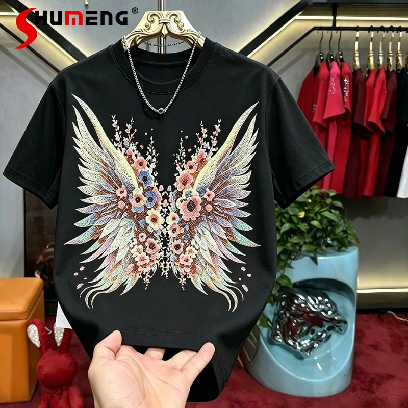 

2026 Men's Summer New Short Sleeve High-end Tees Light Luxury Hot Diamond Printing T-Shirt Round Neck Pullover Half-Sleeve Tops