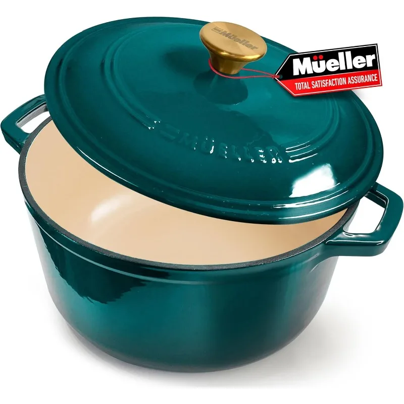 6 Quart Enameled Cast Iron Dutch Oven Pot with Lid, Heavy-Duty, Oven Safe up to 500° F & Across All Cooktops, W