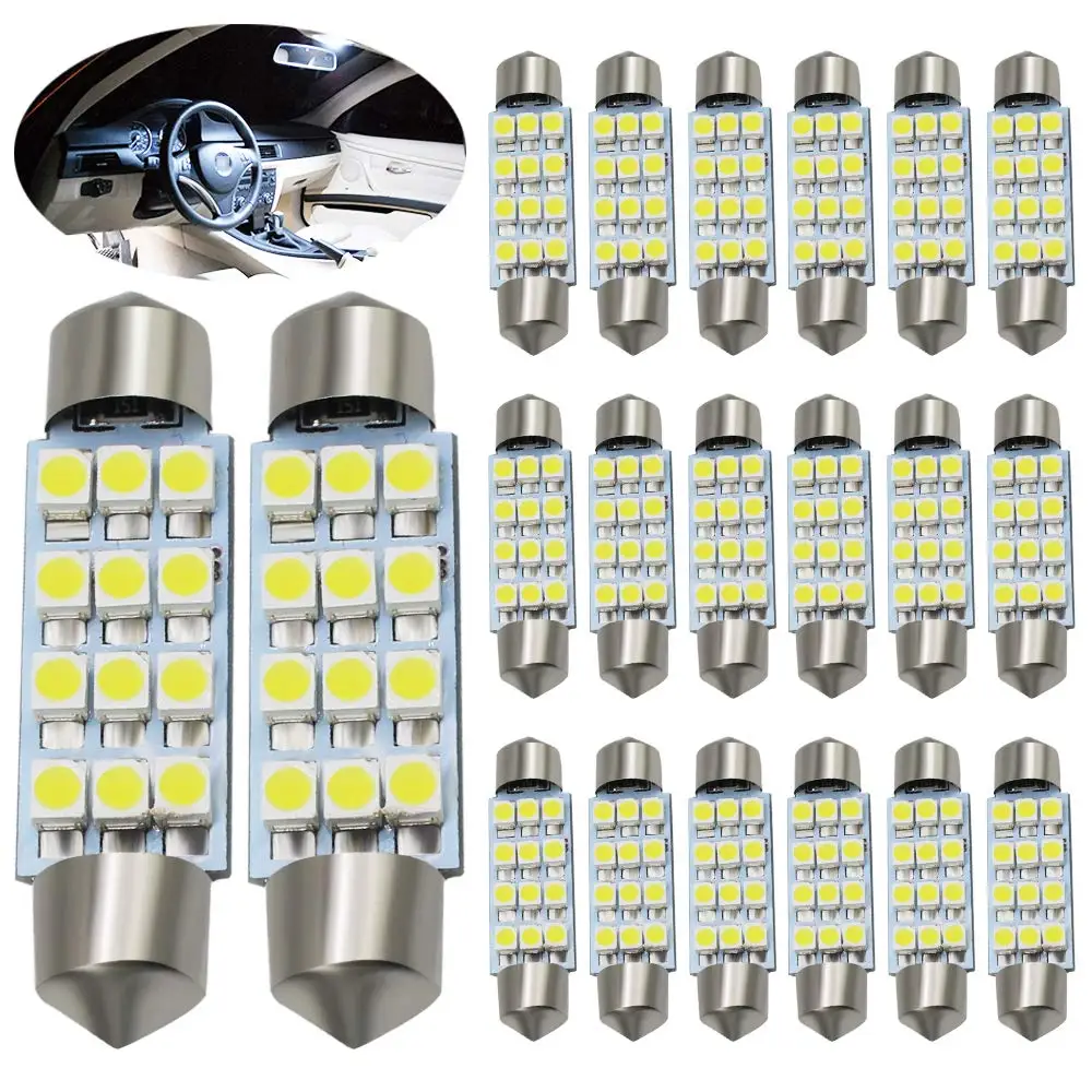 

20pcs C5w 41mm(1.72") LED Bulb Super Bright 600Lumes 3528 12-SMD Chipsets Festoon Interior Dome Map Trunk Cargo LED Bulbs 569, 5