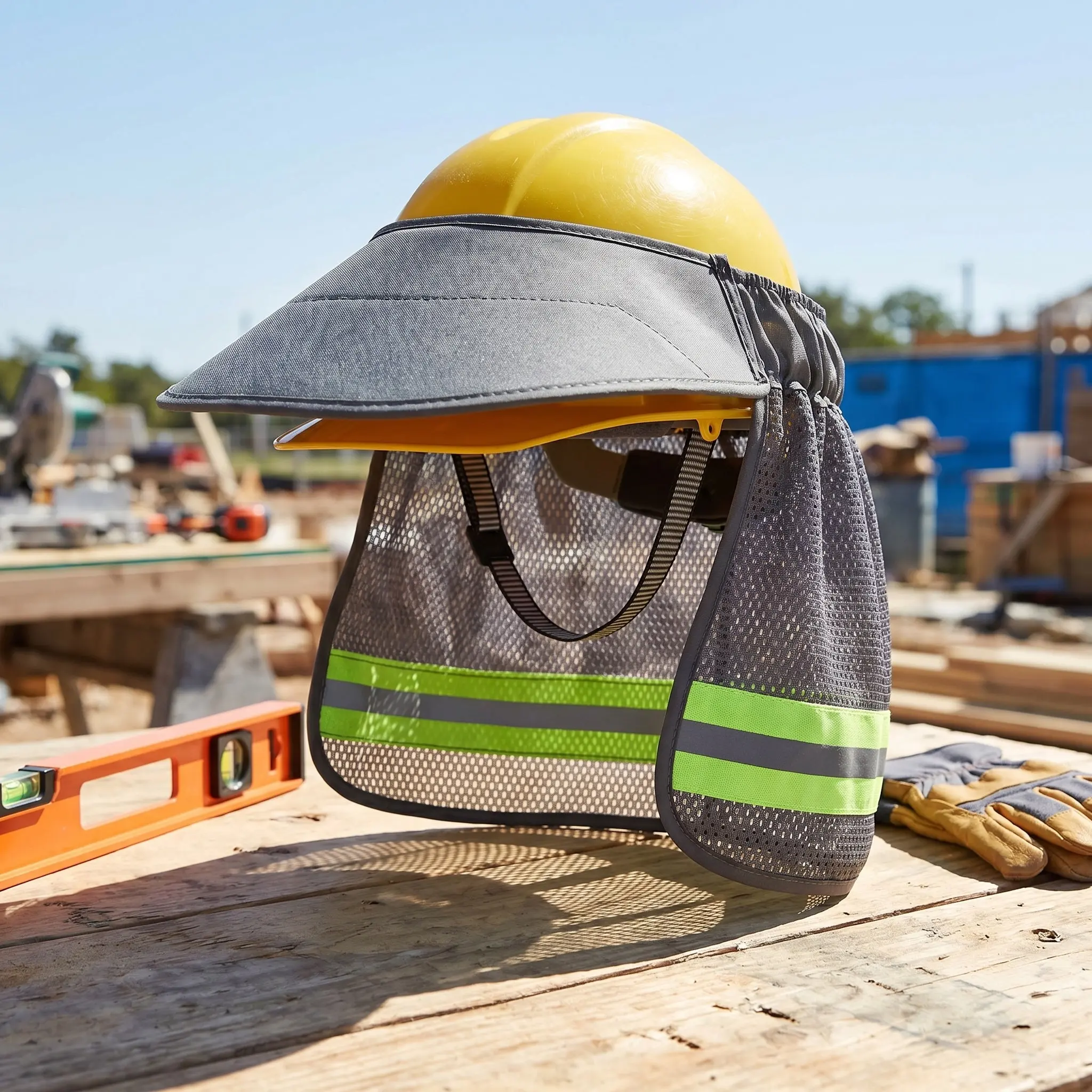 Safety Sun Visor Wide Brim Foldable Sunshade Head Cover Breathable Mesh Hard Hat Shade for Outdoor Workers Heat Resistant