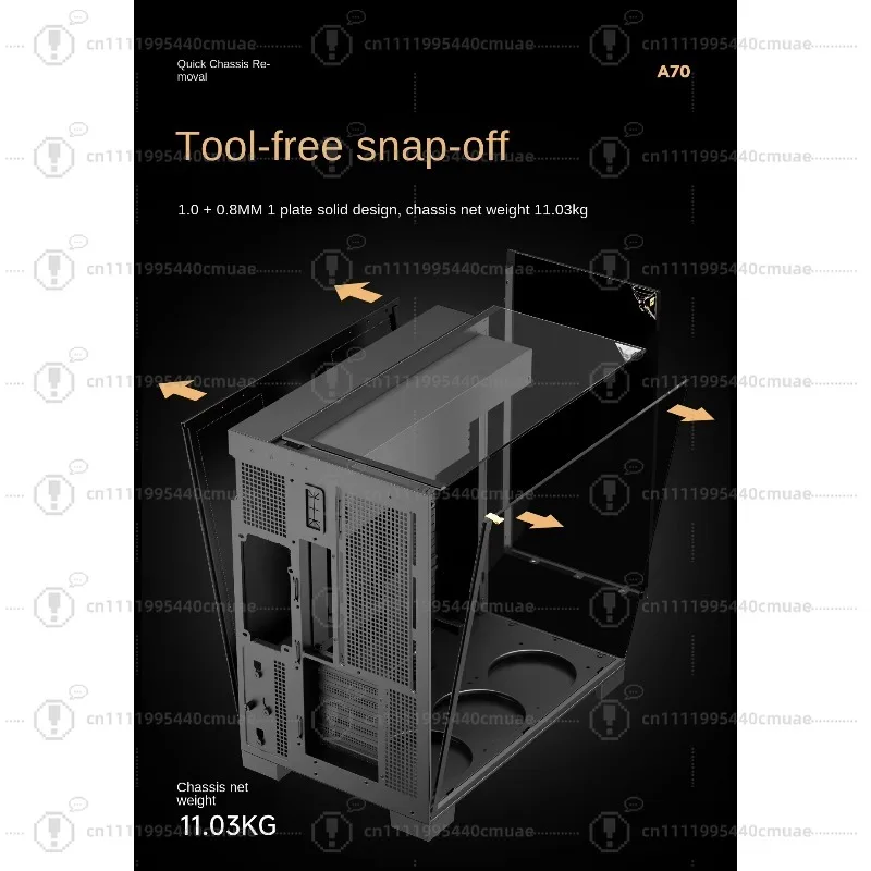 New product  A70 black ATX full tower chassis, three-sided panoramic side sea view room, hidden water pipe design