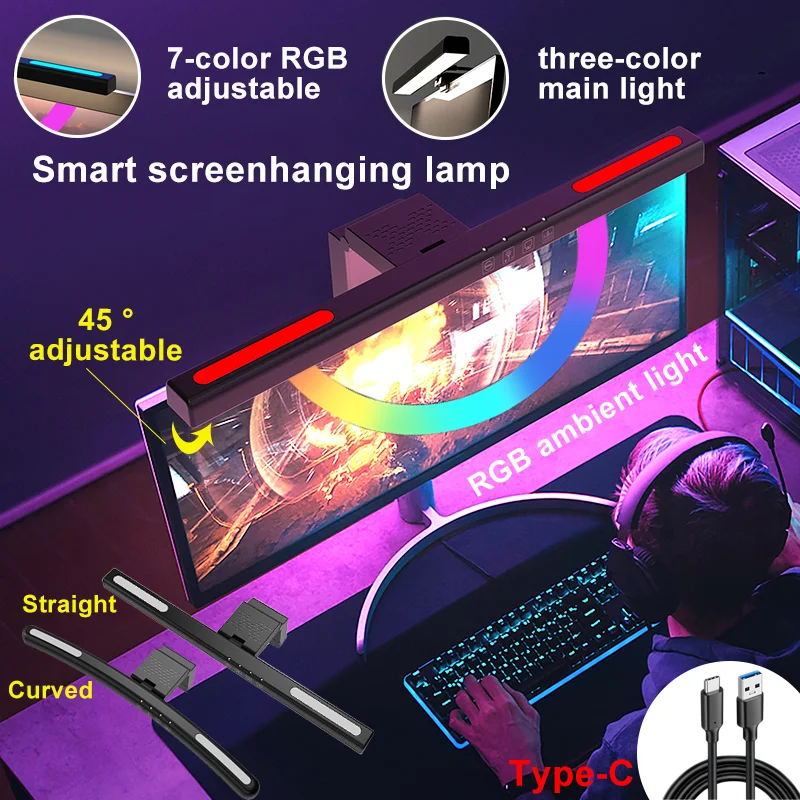 Bezstopniowy ekran przyciemniający USB wisząca lampa zakrzywiony ekran Monitor świetlny pasek RGB lampa atmosfera w tle Monitor do komputera pasek świetlny