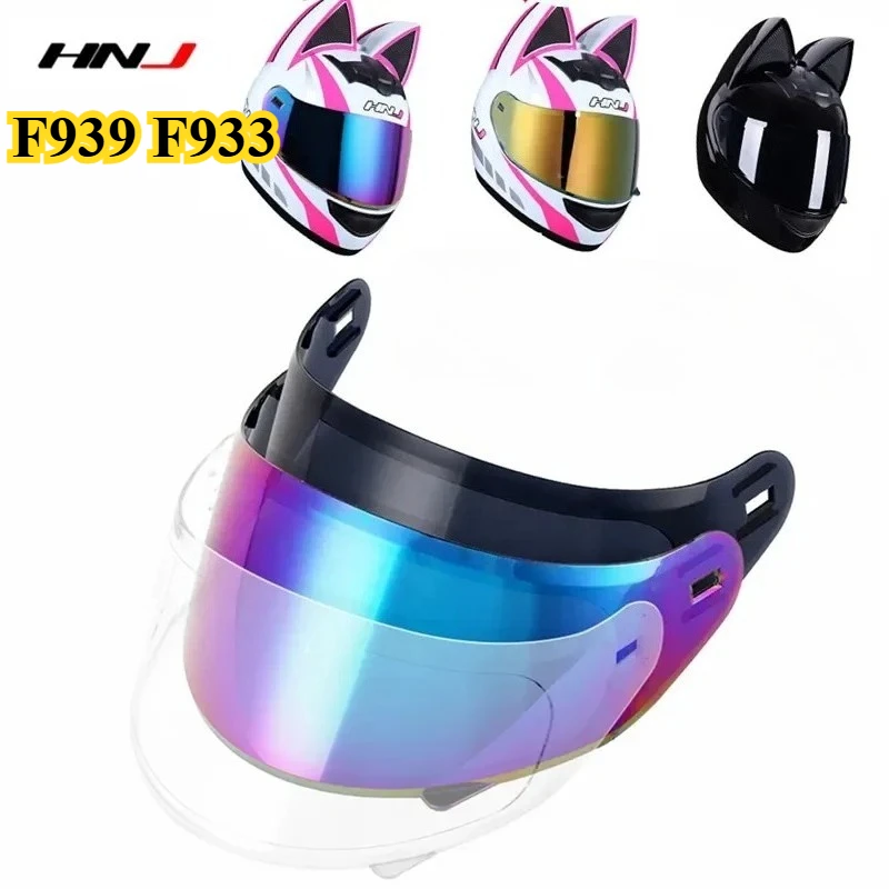 

For HNJ Motorcycle Cat Ears Helmet Lens F939 F933 HS129 989 833 C01 Visors Full Helmet Lens Black Colourful Golden Transparent